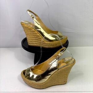 Jimmy Choo Metallic Gold Espadrille Wedge Sandals Size 7.5